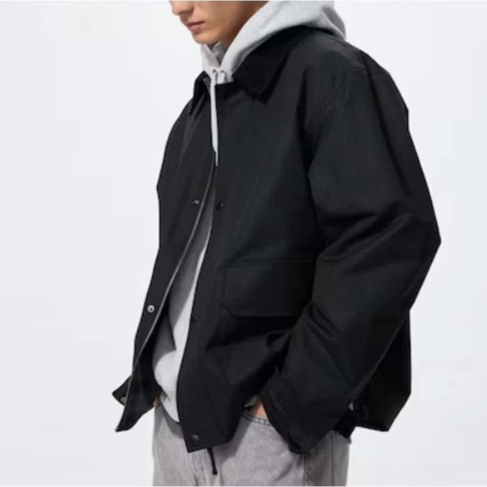 UNIQLO Utility Short Blouson Jacket Unisex Mens XL Black Oversized Boxy Corduroy